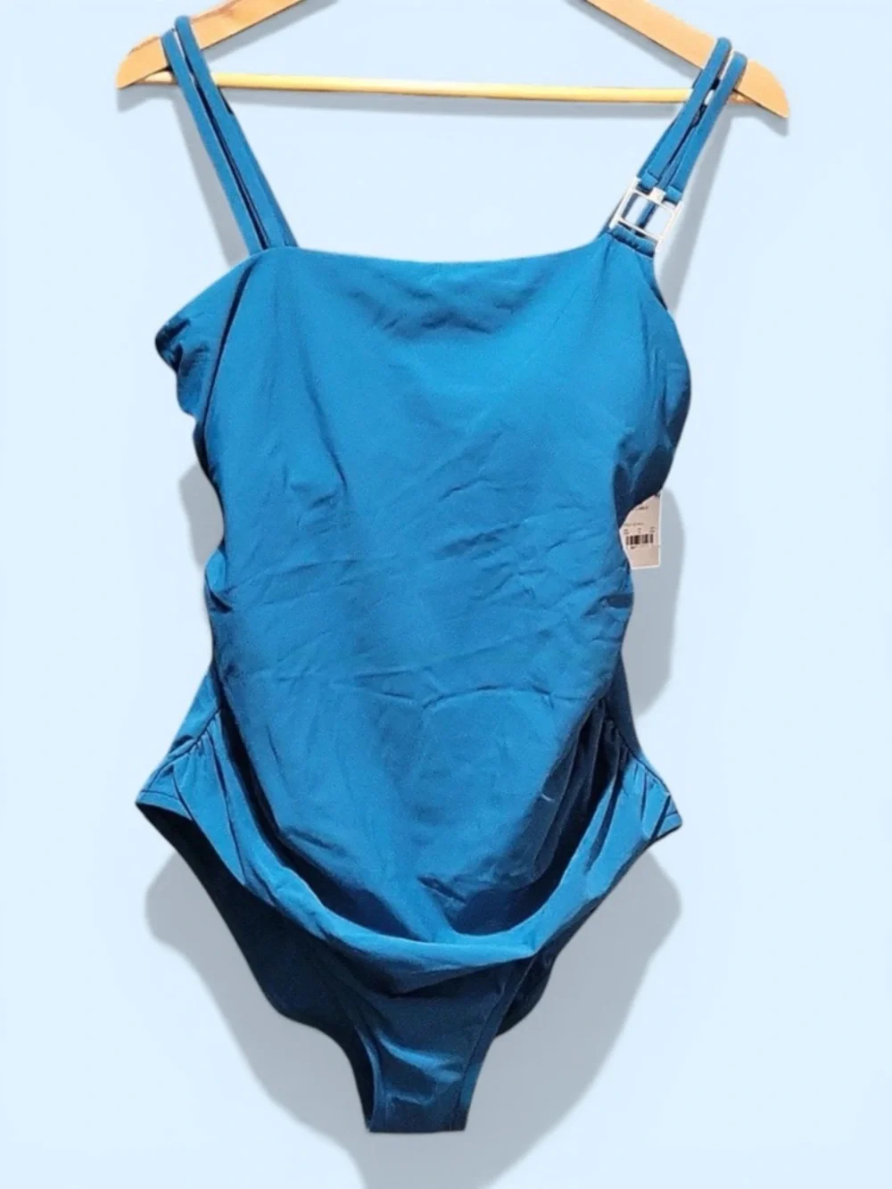 Aqua Green Teal Square-Neck One-Piece Swimsuit - Picture 2 of 4